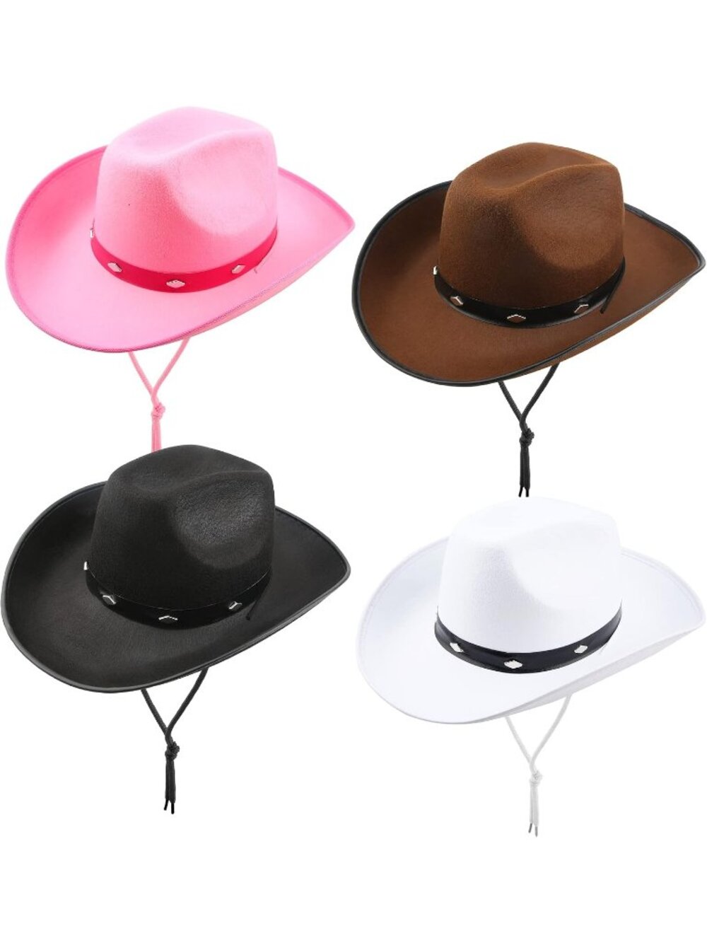 Men's White Felt Studded Western Rodeo Texan Cowboy Cowgirl Hat 4 Pack